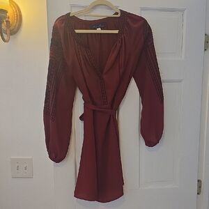 Blue Rain Burgundy Dress with Black Accents